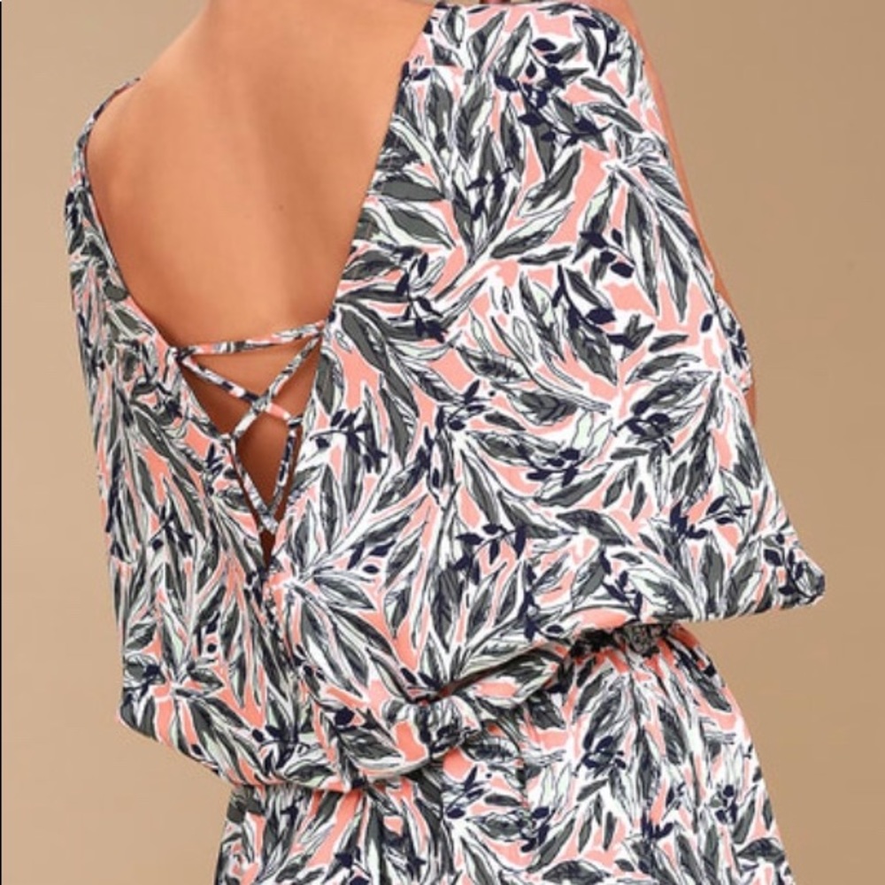 Perla Gray Leaf Laceup Romper